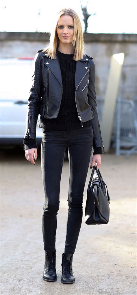 Black Leather Jacket Skinny Jeans Outfit Street Style Leather Jacket Outfits Jacket Outfit