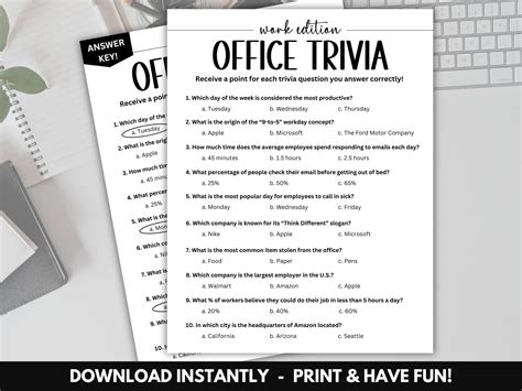 Office Trivia Game Group Games Work Party Games Icebreaker Games