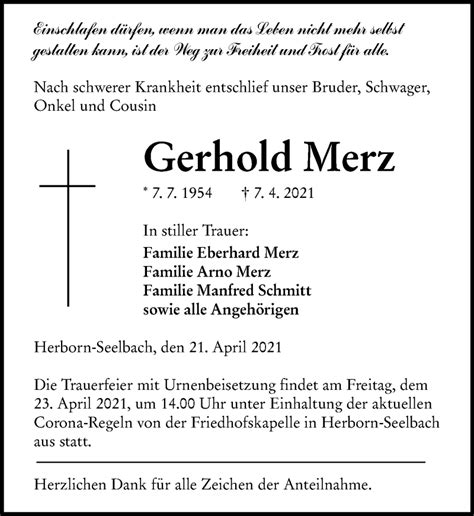 Traueranzeigen Von Gerhold Merz Vrm Trauer De