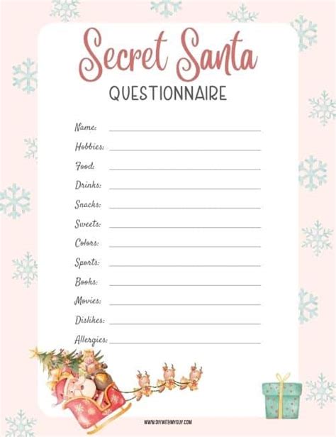 Secret Santa Questionnaire Printable