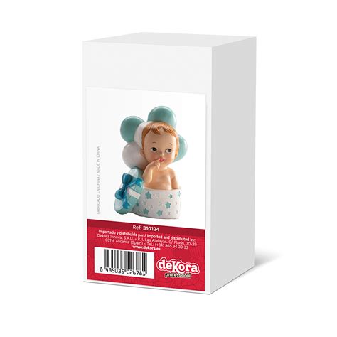 FIGURA TARTA BAUTIZO BEBÉ REGALO Y GLOBOS AZUL 10 5 CM Dekora