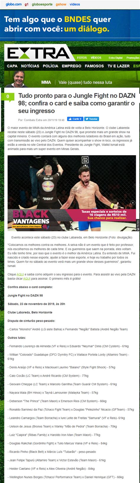 Extra Tudo Pronto Para O Jungle Fight No Dazn Confira O Card E