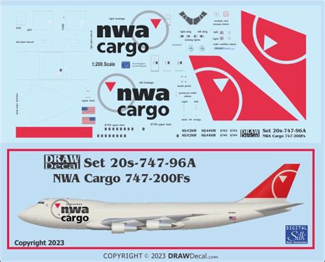 Boeing 747 200f Nwa Cargo Draw Decal 20 747 96a