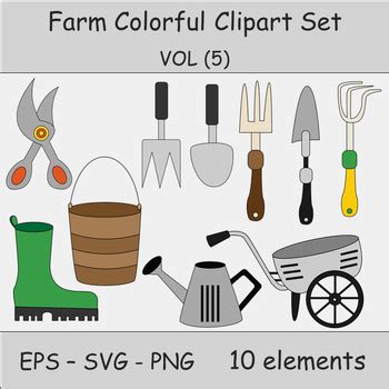 Colorful Farming Tools and Equipment Clipart Set. Farming Illustration ...