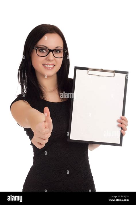 Smiling Business Woman Holding Clipboard Stock Photo Alamy