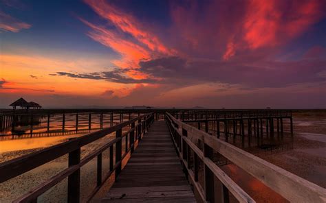 Wallpaper Beach Sunrise Orange Clouds Sky Nature Sea Landscape