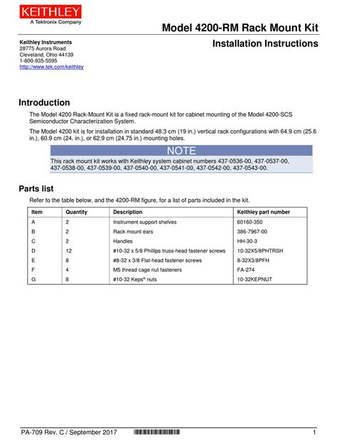 TEKTRONIX KEITHLEY 4200 RM INSTALLATION INSTRUCTIONS MANUAL Pdf