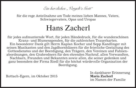 Traueranzeigen Von Hans Zacherl Trauer Merkur De