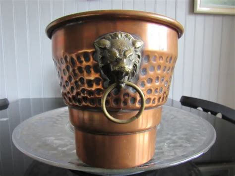 Ancien Seau A Gla On Glace Ou Cache Pot En Cuivre T Te De Lion Art Deco