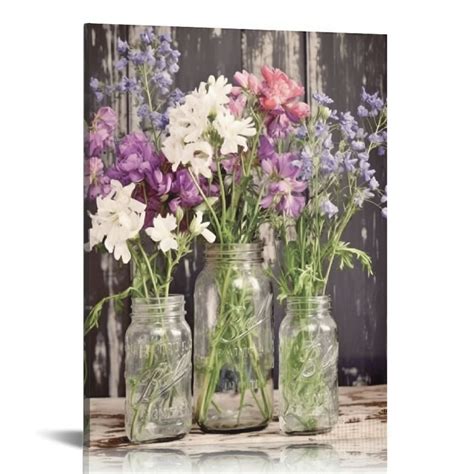 ONETECH Farmhouse Flower Wall Art Decor Floral Canvas Wall Art Vase