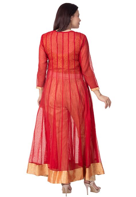 Buy Plain Jute Net Anarkali Suit In Red Online Kjn Utsav Fashion