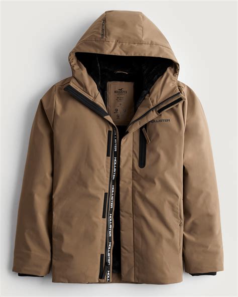 Hollister Faux Fur Lined All Weather Winter Jacket In Brown For Men