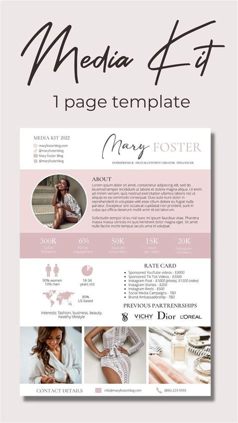 One Page Media Kit With Rate Card For Instagram And TikTok Influencer