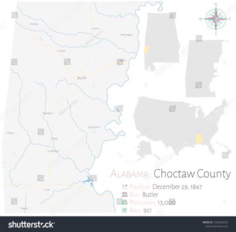 Large Detailed Map Choctaw County Alabama เวกเตอร์สต็อก ปลอดค่าลิขสิทธิ์ 1396234256