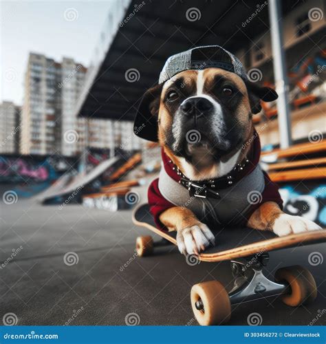 Cool Skater Dog Riding A Skateboard At A Skatepark Stock Illustration