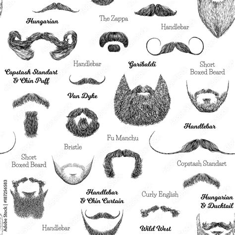 Vector Seamless Pattern With Beards And Mustaches Hand Drawn