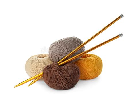 Soft Woolen Yarns And Knitting Needles On White Background Stock Image