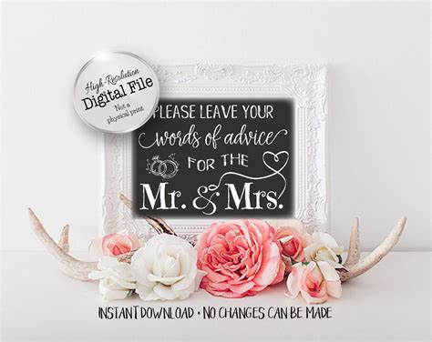 Words Of Advice For Mr And Mrs Wedding Printables Wedding Etsy Canada