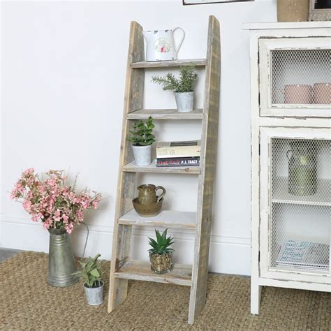 White Rustic Ladder Shelf Industrial Ladder Shelf 4 Tier Bookshelf