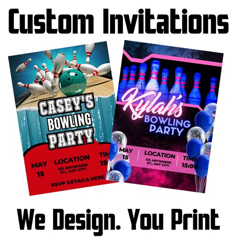 Custom Bowling Party Invitations. We Design. You Print. - The Vinyl Order