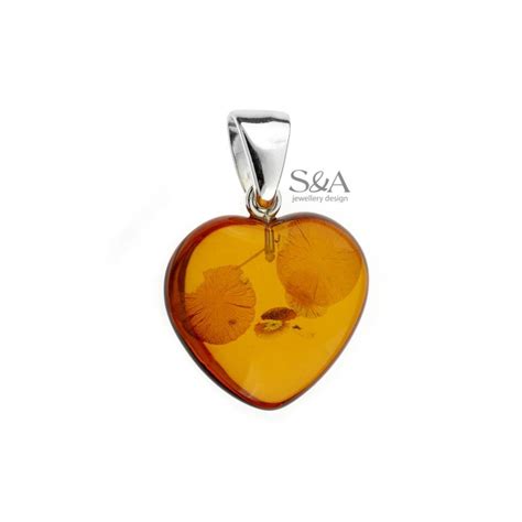 Magnifique pendentif cœur en ambre C1 Bijoux ambre et argent pas cher