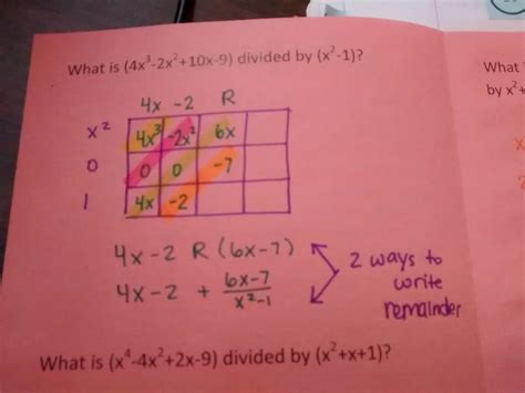 Dividing Polynomials Using The Box Method Foldable Math Love