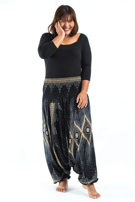 Plus Size Diamond Peacock Drop Crotch Women S Harem Pants In Black Harem Pants Women Plus