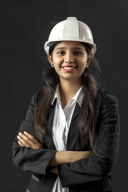 Close Up Portrait Of Beautiful Female Engineer Wearing A Protective