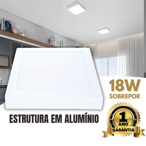 Kit Painel Plafon Led Teto Laje Sobrepor W Quadrado Luz Fria K