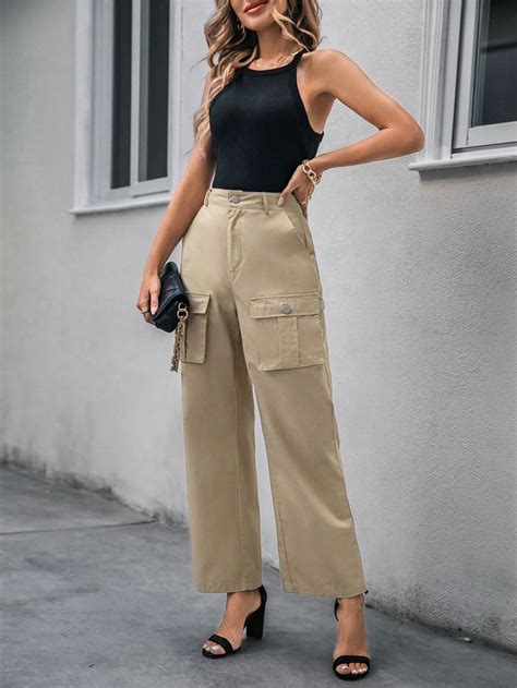 SHEIN Essnce Pantalones Cargo Con Bolsillo Lateral Con Solapa Moda De