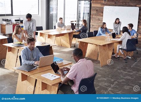 Young Adult Colleagues Working In Busy Office Elevated View Stock