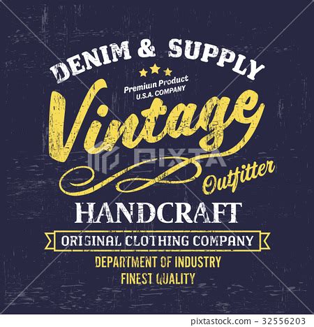 Typography Vintage Denim Brand Logo T Shirt Print Stock Illustration