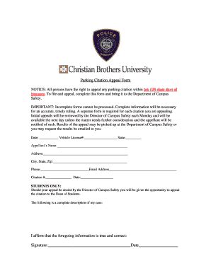 Fillable Online Cbu Parking Citation Appeal Form Christian Brothers