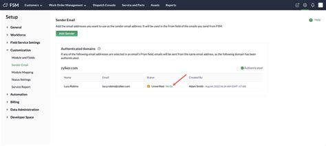 Zoho FSM | Sender Email