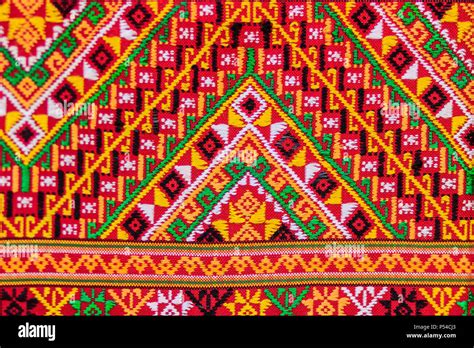 Colorful Of Native Thai Style Silk And Textiles Pattern Beautiful