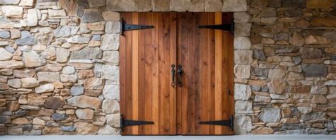 Rustic Wooden Door With Wrought Iron Hinges Set In A Charming Stone