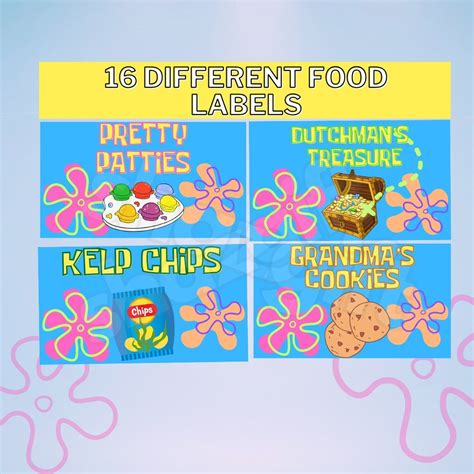 Spongebob Food Tent Dessert 16 Labels Birthday Party Decor Template