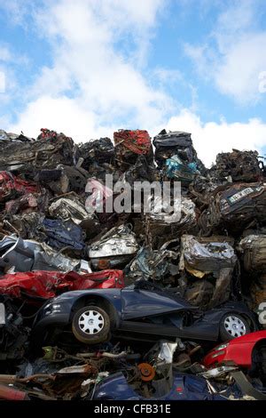 Scrapped Cars Piled Up At A Car Recycling Plant Near Leverkusen