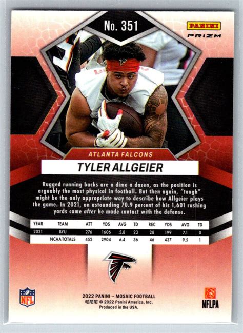 Panini Mosaic Red Sparkle Tyler Allgeier Rc Atlanta Falcons