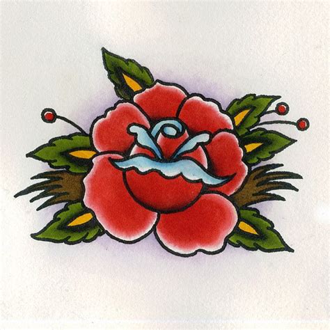 Traditional Rose Tattoo Flash