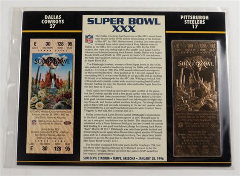 Super Bowl XXX Commemorative Score Card With 22kt Gold Ticket