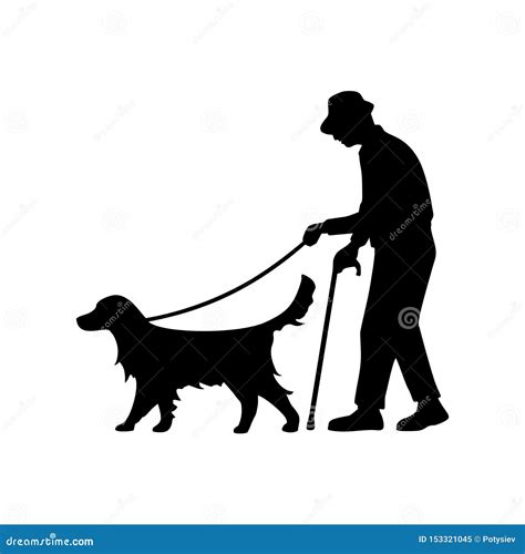 Old Man Blind With Guide Dog Walking Vector Flat Icon Stock Vector