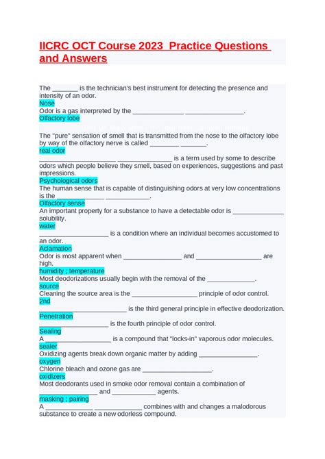 IICRC OCT Course 2023 Practice Questions And Answers Exams Nursing