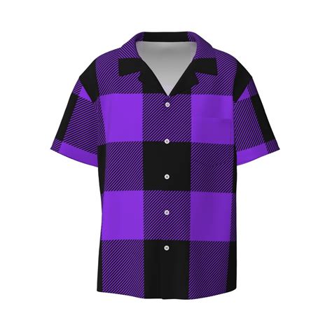 Gaeub Purple Buffalo Plaid Men S Lapel Short Sleeve Shirt Relaxed Fit Shirt Soft And