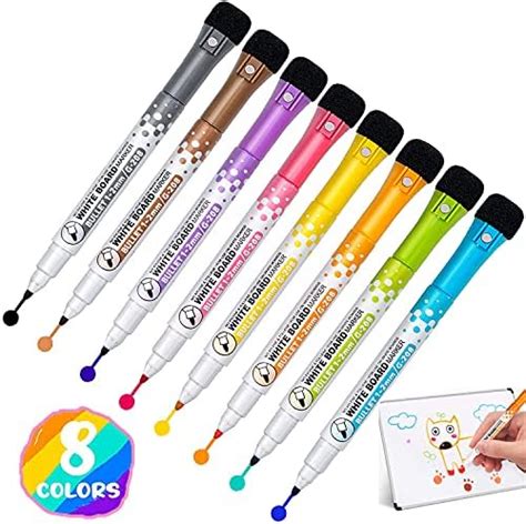 Probuk Whiteboard Pens 8 Colors Magnetic Whiteboard Pens And Eraser Set