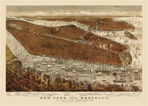 Antique Map Of New York City By Currier And Ives Circa 1877 Drawing