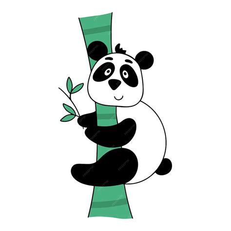 Panda Sur Bambou Dessin Animé Drôle Ours Noir Et Blanc Clip Art Bébé