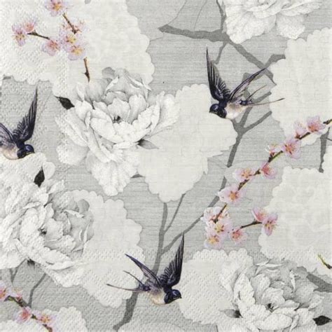 Single Decoupage Napkin Oriental Flowers Grey Napkin Shop