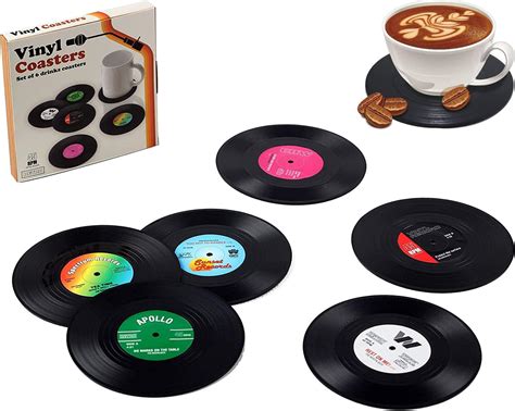 Divertidos Posavasos De Disco Retro Para Bebidas Con Soporte Para