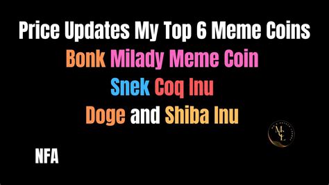 Explosive 10x Top 6 Memes Price Update Bonk Milady Meme Coin Snek